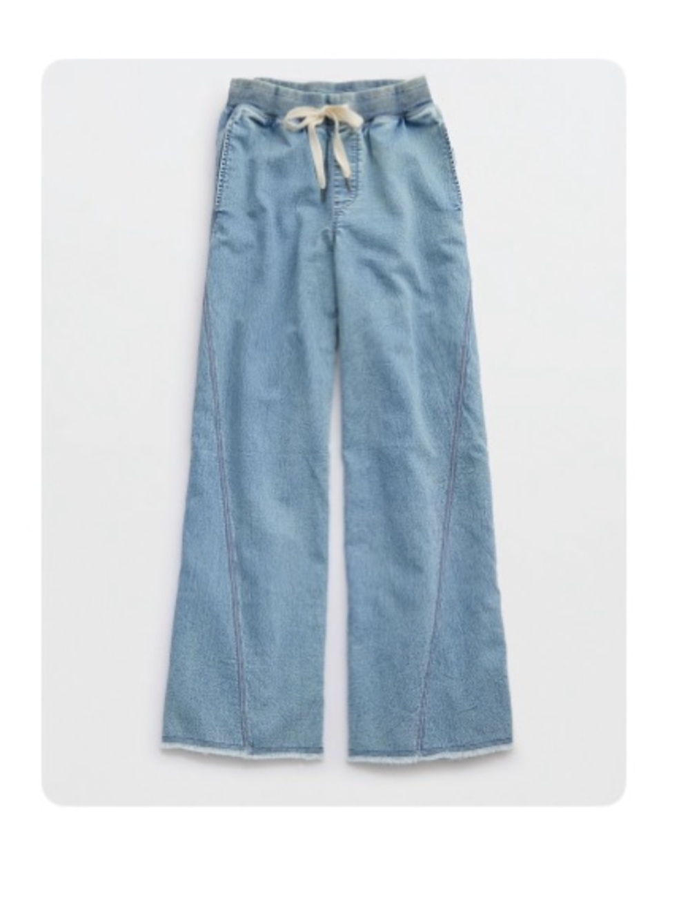 aerie Light Blue Wide Leg Flare Jeans with Drawstring Waist